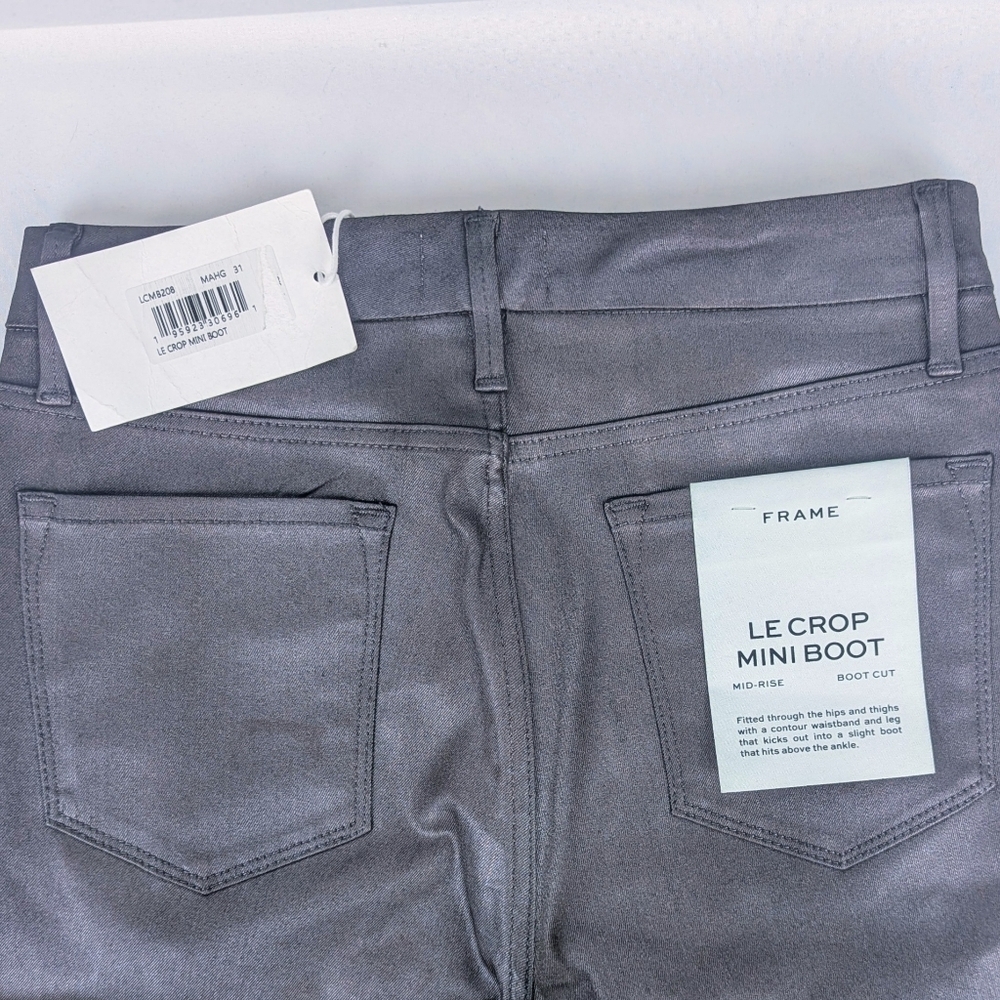 FRAME Le Crop Mini Boot Cut Jeans Coated Stretch Denim Midrise Mahogany 31 NWT - Picture 13 of 16